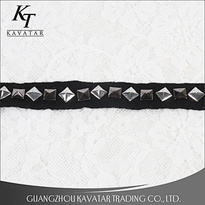 Pyramid shape Copper stud nail on polyester weave trim for garment accessories