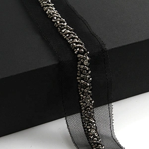 Wholesale polyester pearl lace pearl beaded lace black organza bag pearl lace trim