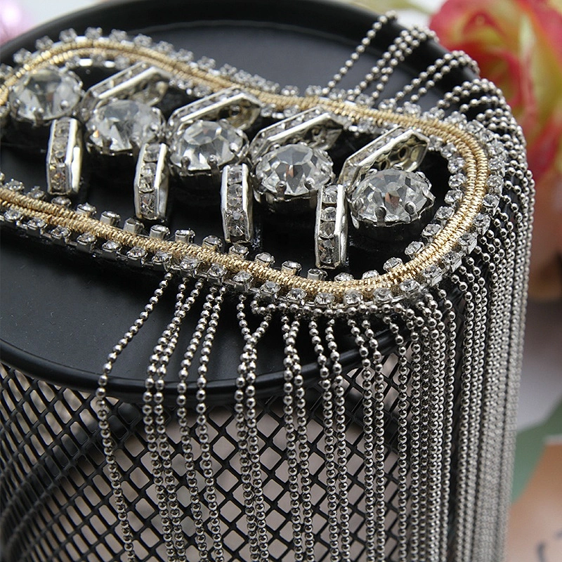 Factory beaded rhinestone applique Shoulder Badge sew on Beaded Patches rhinestone patches for clothing