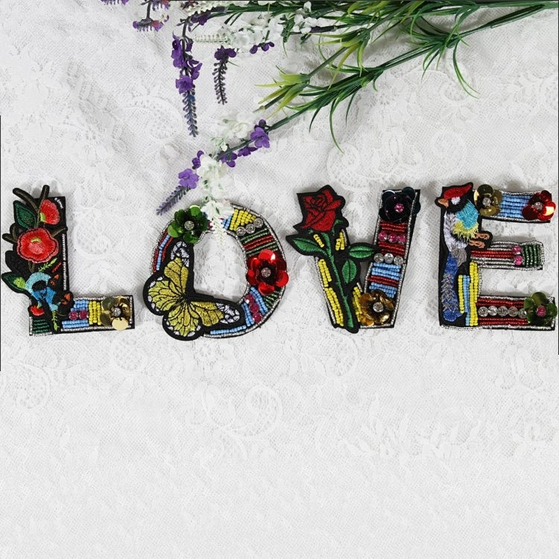 New Design Spell Letter Love Bead Embroidered Applique Patch For Clothes