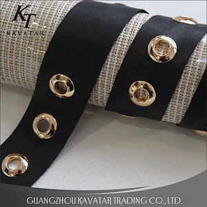 High quality 3.5cm width leather gold eyelet trims for garment wholesale