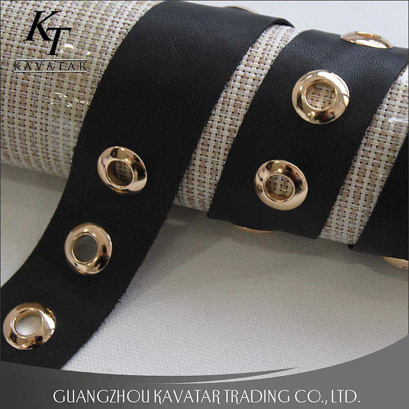 High quality 3.5cm width leather gold eyelet trims for garment wholesale