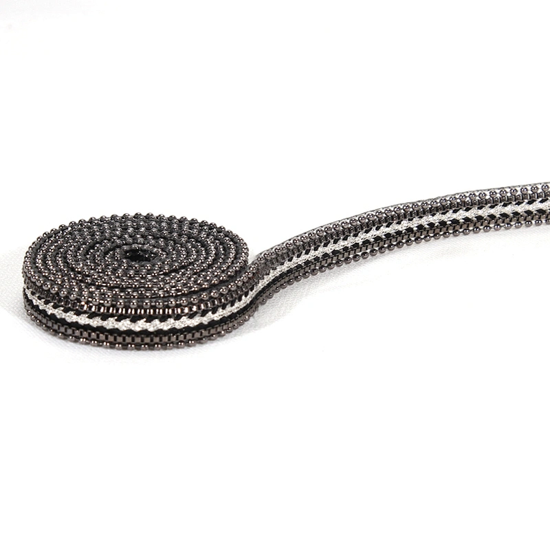 Black Accessories Beaded Hot Fix Rhinestone Trim with kavatar Espiral Chain