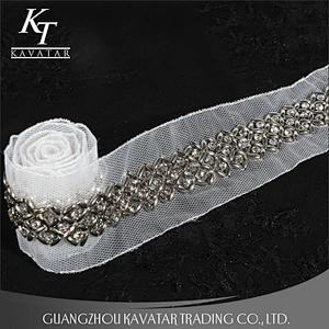 Accessories Beaded Lace Trim Vintage Mesh Fabric Rhinestone Lace Decorative For Wedding Dress