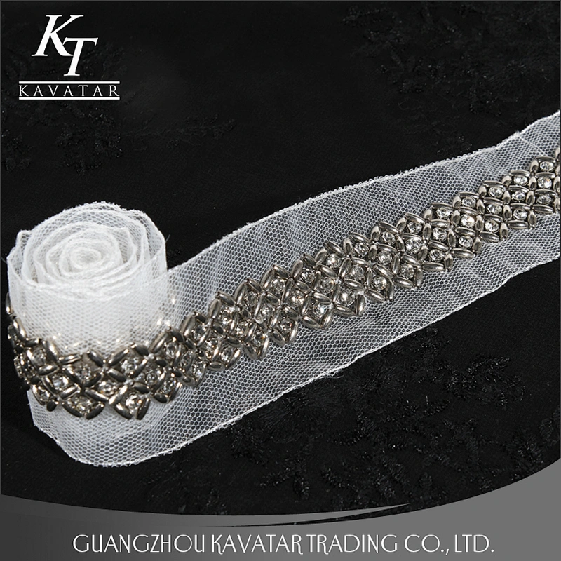Accessories Beaded Lace Trim Vintage Mesh Fabric Rhinestone Lace Decorative For Wedding Dress