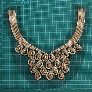 Factory wholesale gold decoration handmade collar patches with bead patches for clothing beaded trims for fashion garments
