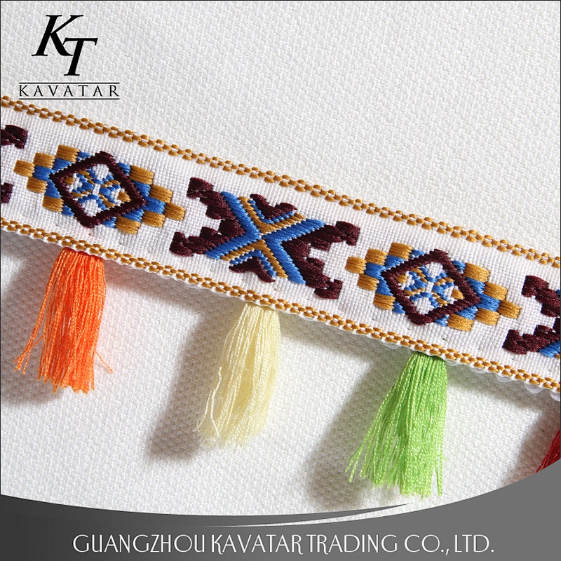 Ethnic style polyester tassel for clothing curtain home textile bags