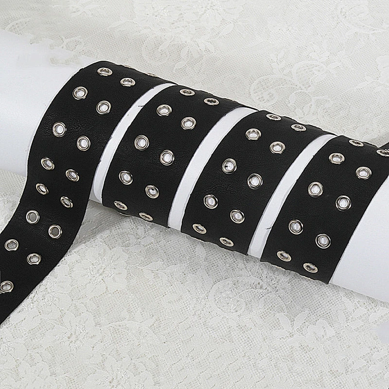 Newest design eyelet trim double rows white eyelet leather trim for garment,shoe,bags,etc