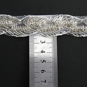 Handmade fancy beaded trim white pearl lace beaded chain lace for wedding dress
