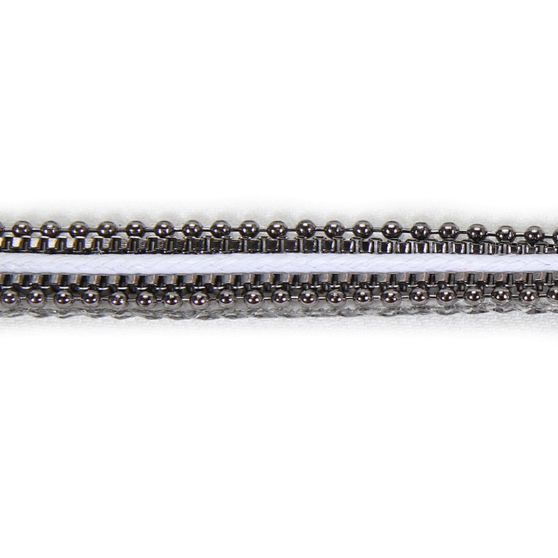 Black Iron On Copper Chained Hotfix Transfer Trim with White Strip Ribbon