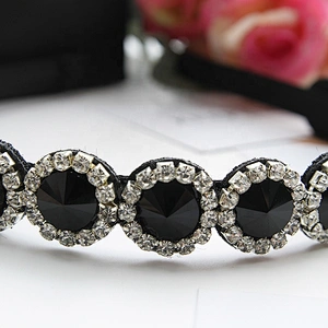 Wholesale Bead headband for women Crown Rhinestone Beaded Hairbands Korean headband Polyester headbands with buttons