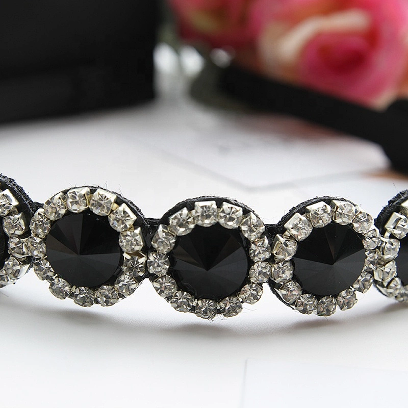 Wholesale Bead headband for women Crown Rhinestone Beaded Hairbands Korean headband Polyester headbands with buttons