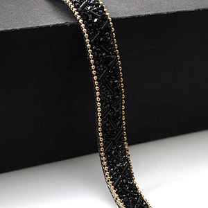 Kavatar Hotfix trimming rhinestone hotfix banding black tube rhinestone gold chain transfer tape iron trimming
