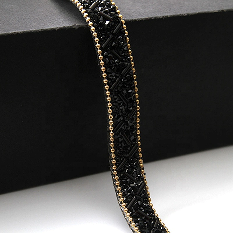 Kavatar Hotfix trimming rhinestone hotfix banding black tube rhinestone gold chain transfer tape iron trimming