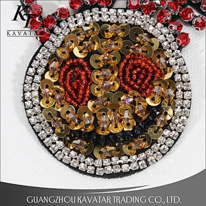 Fashion Round Gold Sequin Bead Applique With Rhinestone For Clothes Patches