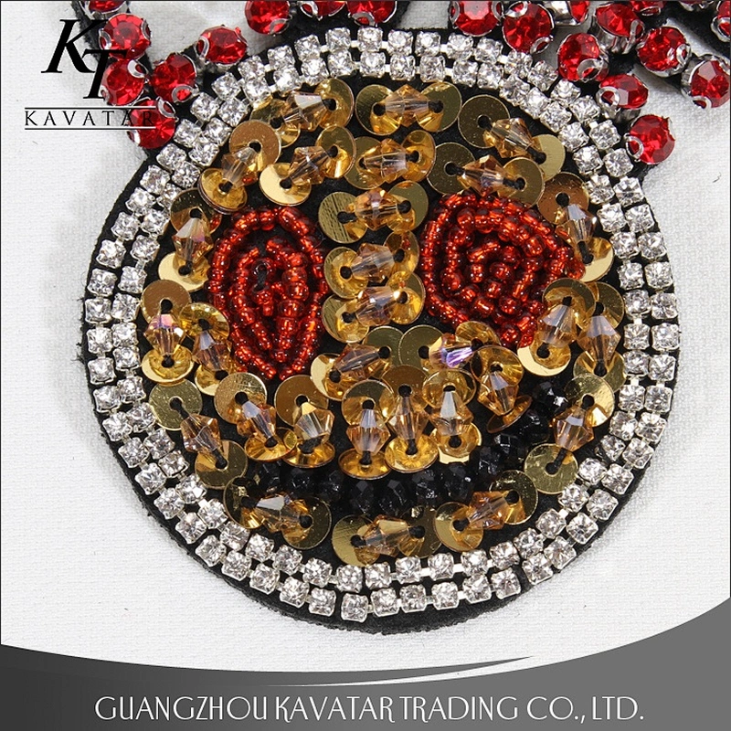 Fashion Round Gold Sequin Bead Applique With Rhinestone For Clothes Patches