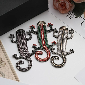 Wholesale lizard rhinestone Patch Animal beaded handmade Beaded Patches clothing patch