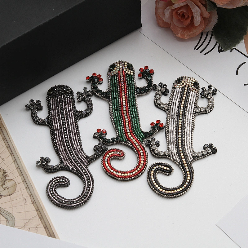 Wholesale lizard rhinestone Patch Animal beaded handmade Beaded Patches clothing patch
