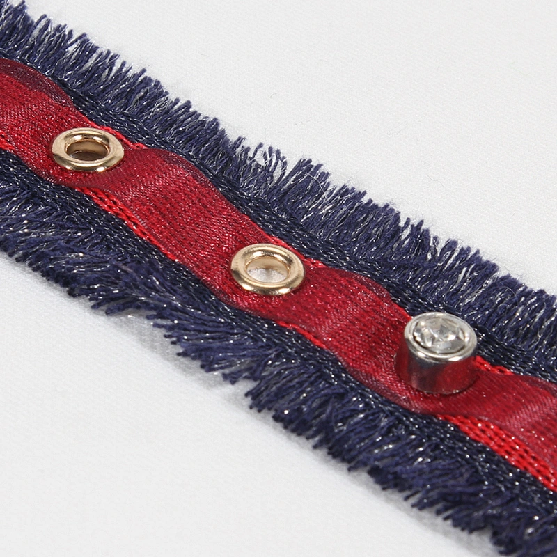 Good quality eyelet fringe trim lace tape with crystal
