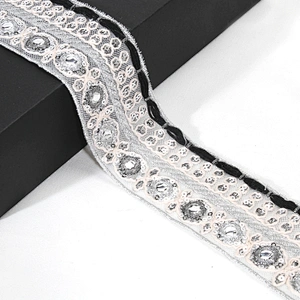 Custom Handmade Sequin Beaded Mesh Tape Embroidery Border Lace Trim for Dresses Clothes