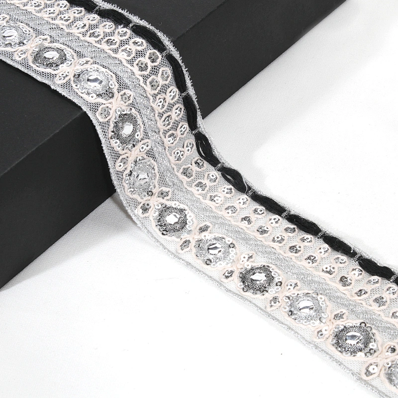 Custom Handmade Sequin Beaded Mesh Tape Embroidery Border Lace Trim for Dresses Clothes