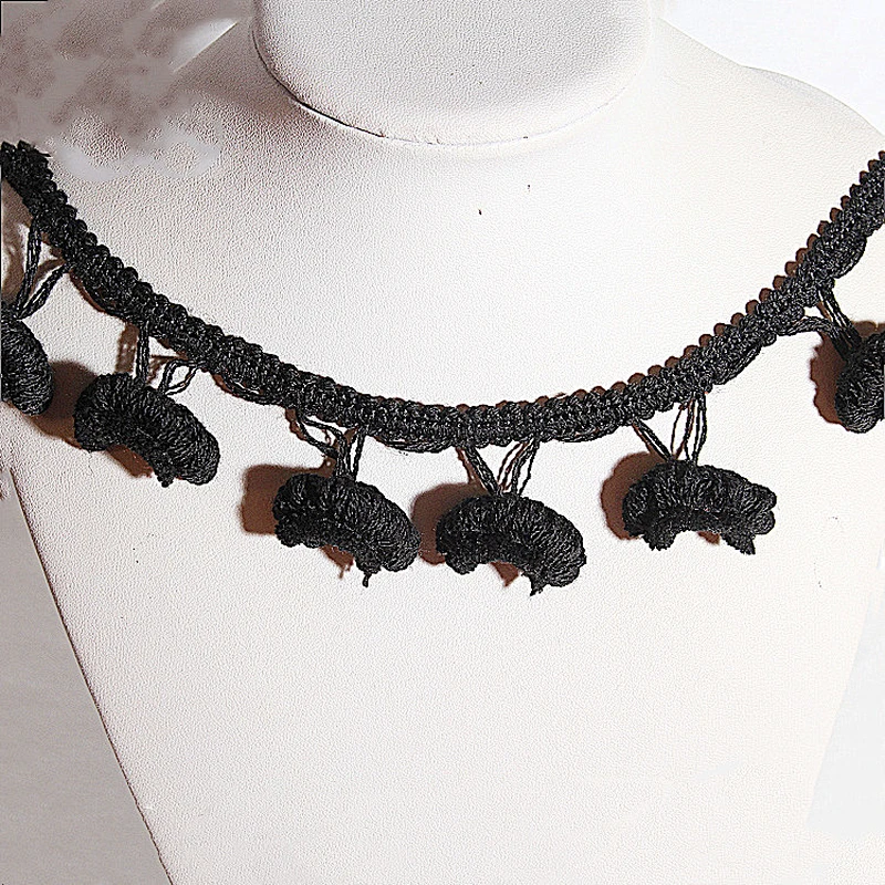 Good quality pure black pom pom fringe trim for garment,bags,shoe