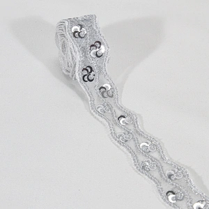 Handmade Wavy Shape Sequin Mesh Guipure Lace Trim for Clothing