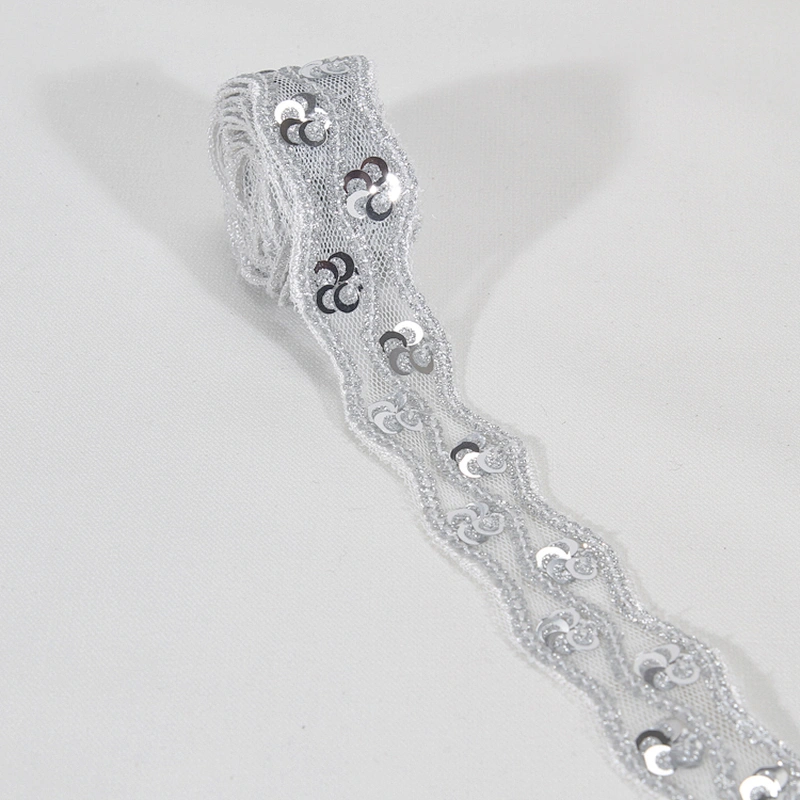 Handmade Wavy Shape Sequin Mesh Guipure Lace Trim for Clothing