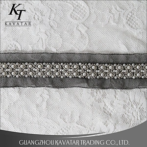 Beautiful White Beaded Lace Black Mesh Design Lace Trim For Decorative Wedding Dress