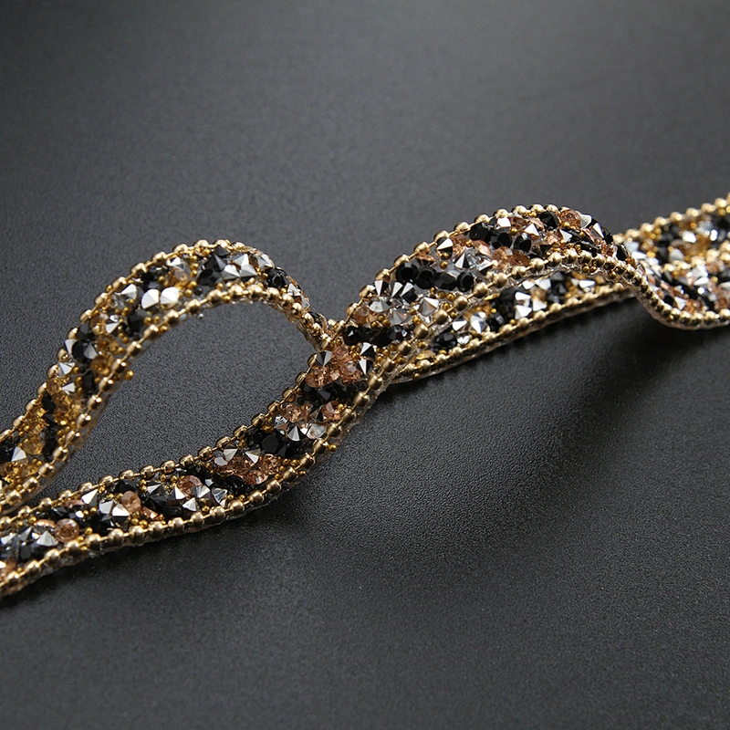 Kavatar Wholesale Gold Accessories Chain Rhinestone Mesh Hotfix Trimming For Hat For Clothing Volume Iron on Trims