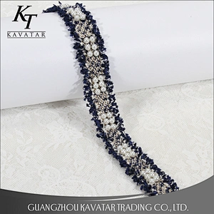 New fashion six pearls one group sew on polyester embroidery tape trim for clothing