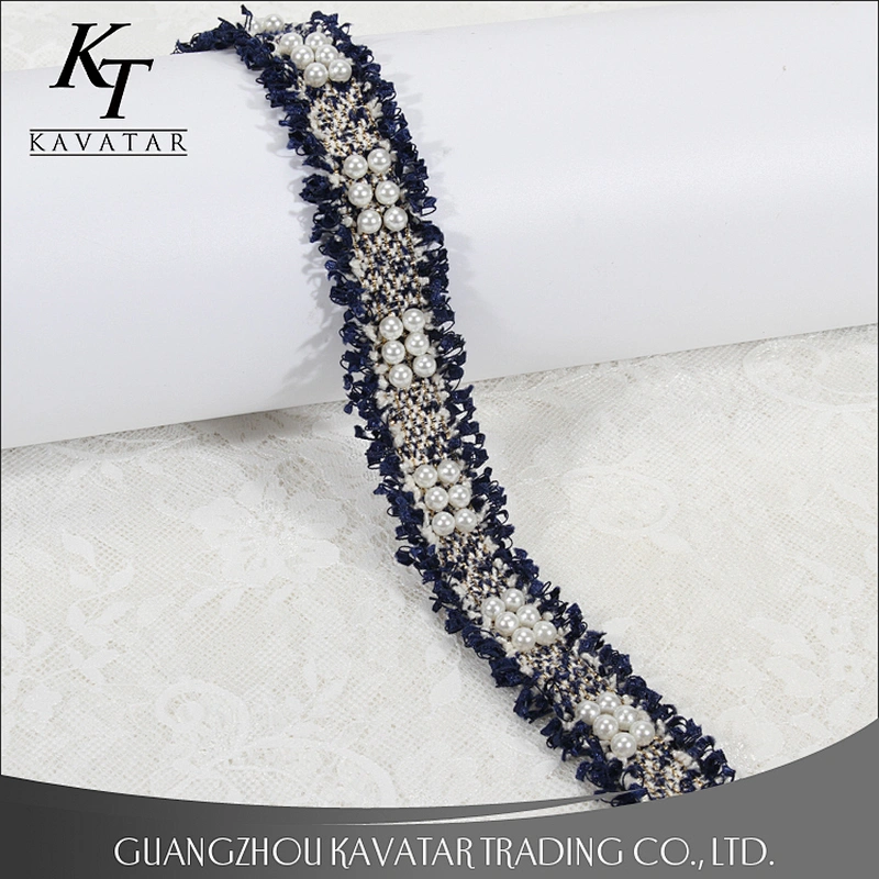 New fashion six pearls one group sew on polyester embroidery tape trim for clothing