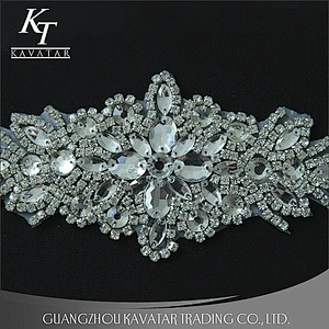 Sew-on Floral Bridal Pearl Crystal Beaded Rhinestone Applique