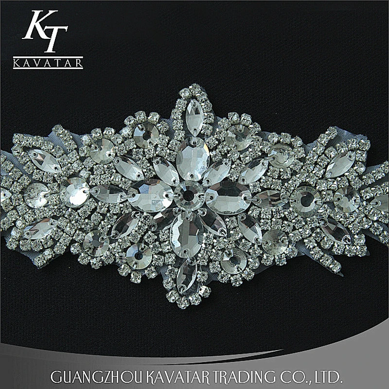 Sew-on Floral Bridal Pearl Crystal Beaded Rhinestone Applique