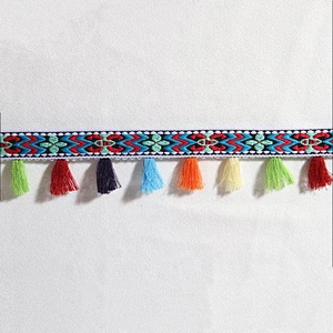 Ethnic style polyester tassel for clothing curtain home textile bags