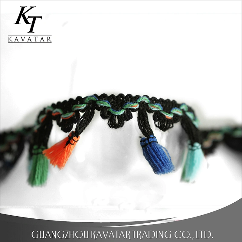 Wholesale polyester fringe trimming, mixed color tassel,colorful tassel fringe trims