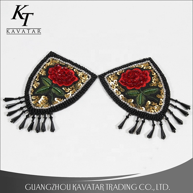 Craft Rose Badge Sequins Beaded Crystal Beading Fringe Tassel Shoulder Patches Applique Clothes Decorated Supplies