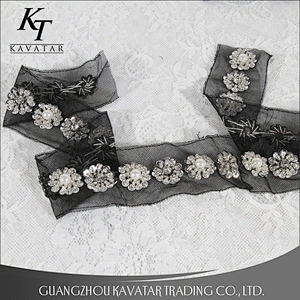 Sequins Rhinestone Beaded Trim Flower Shape Design Lace trim Tape