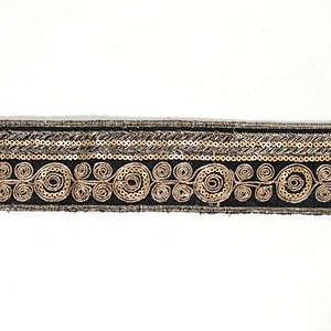 Black Bullion Embroidery Floral Pattern Sequin Beaded Mesh Lace Tape for Clothing Dresses Hats