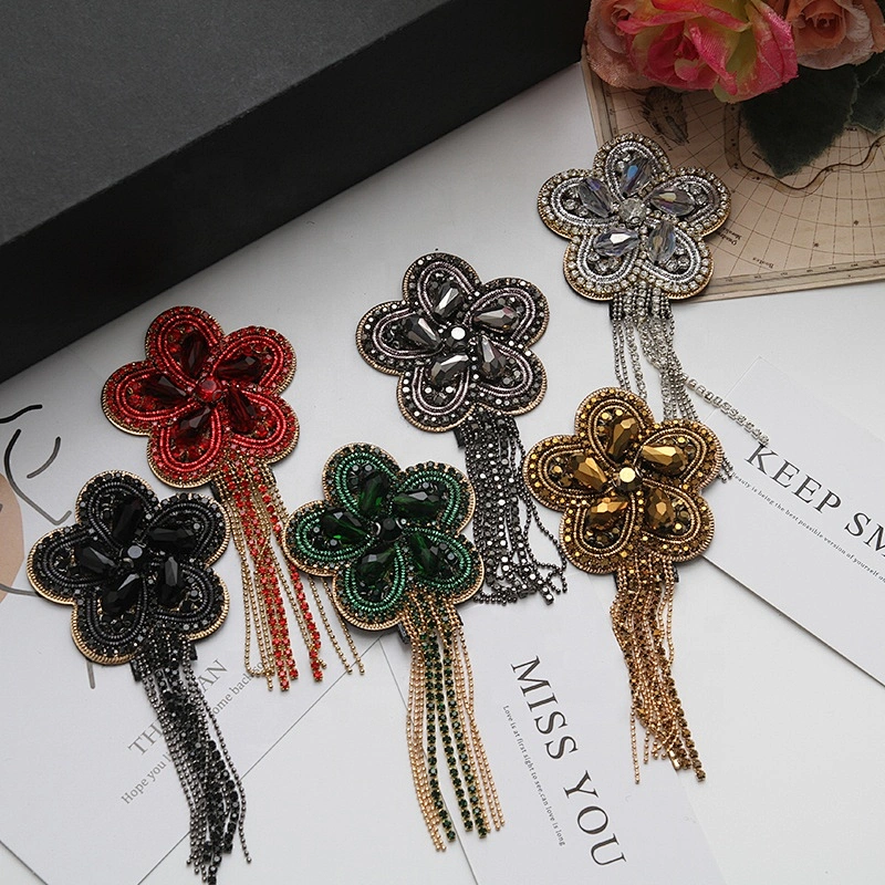 wholesale Sew on patches fringe beaded rhinestone patches for garment custom  clothing patch