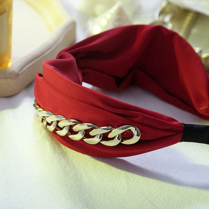 Fashion headbands 2020  retro style wide edge hair band  girls headbands Aluminium chain beaded bow headb  hair accessories