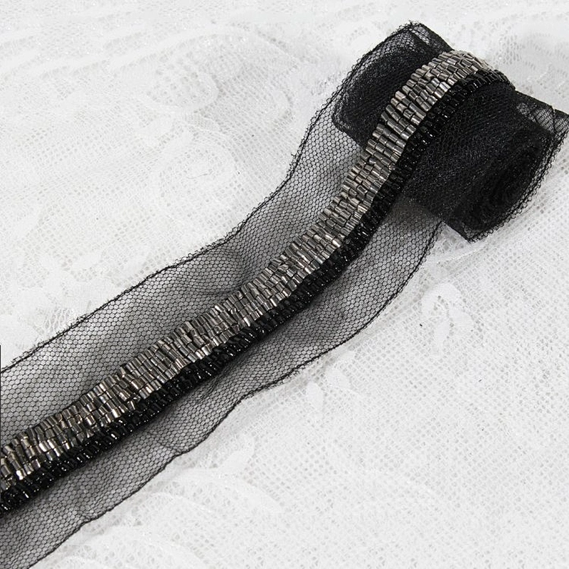 Fashion Lace Trims Black kavatar Bead Hand Embroidery Beaded Trimming