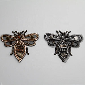 Fashion clothes and bag decorate wholesale beaded rhinestone bee applique patch