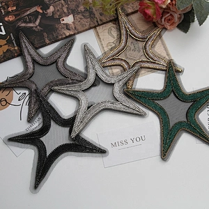 3D Multi Colour Bead Rhinestones Star Shaped Black Applique Patches