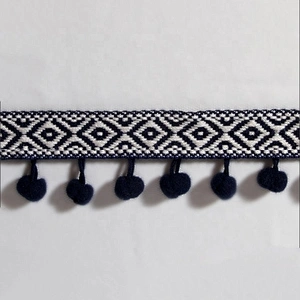 Kavatar Custom Design Wholesale Black Large 4.5cm Mini pompom Ball Lace Fring Trim For Garment