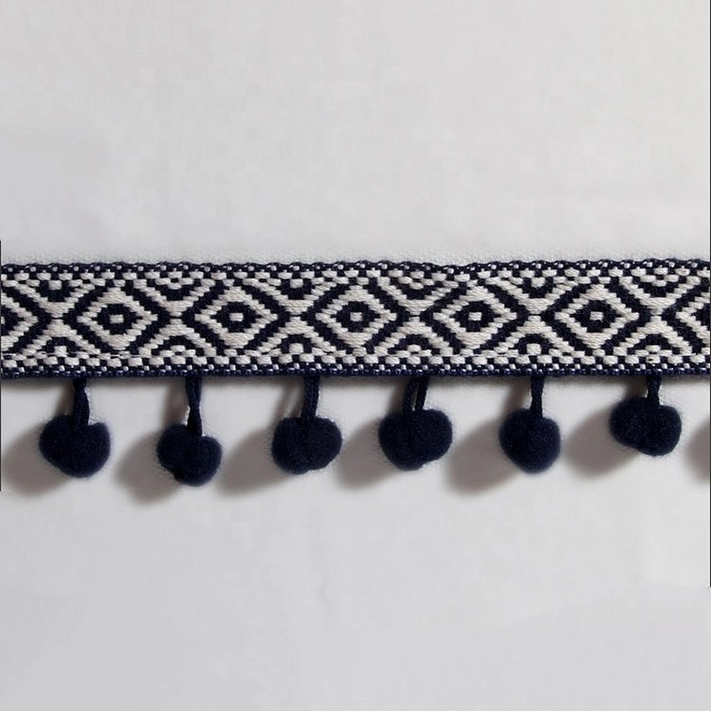 Kavatar Custom Design Wholesale Black Large 4.5cm Mini pompom Ball Lace Fring Trim For Garment