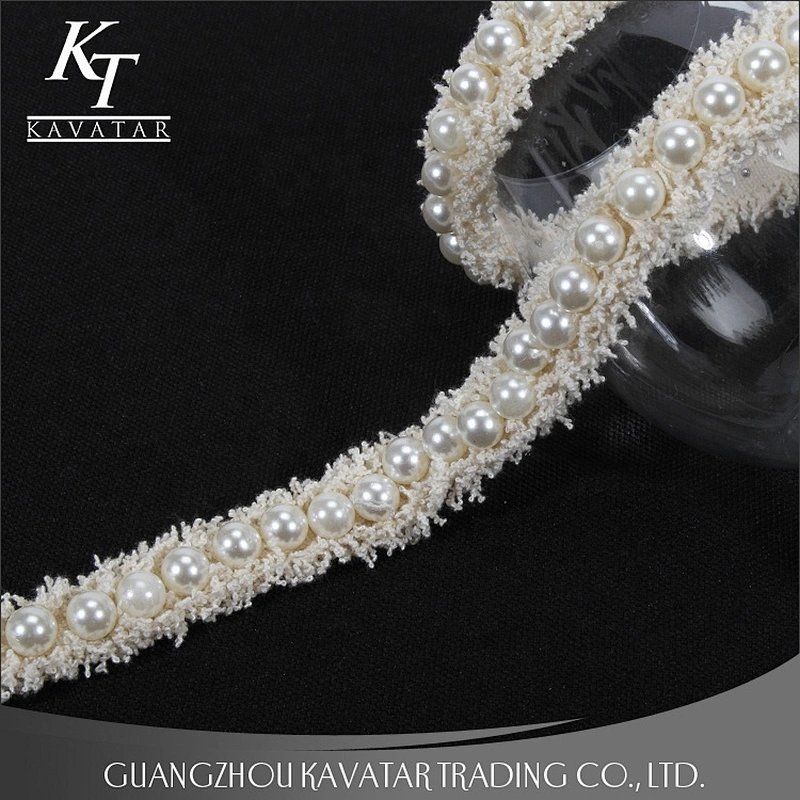 Kavatar Beautiful Mini Plastic Pearl Lace Trim Ribbons For Decoration Garment