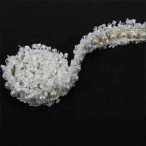 Fashion white webbing beaded pearl lace trim