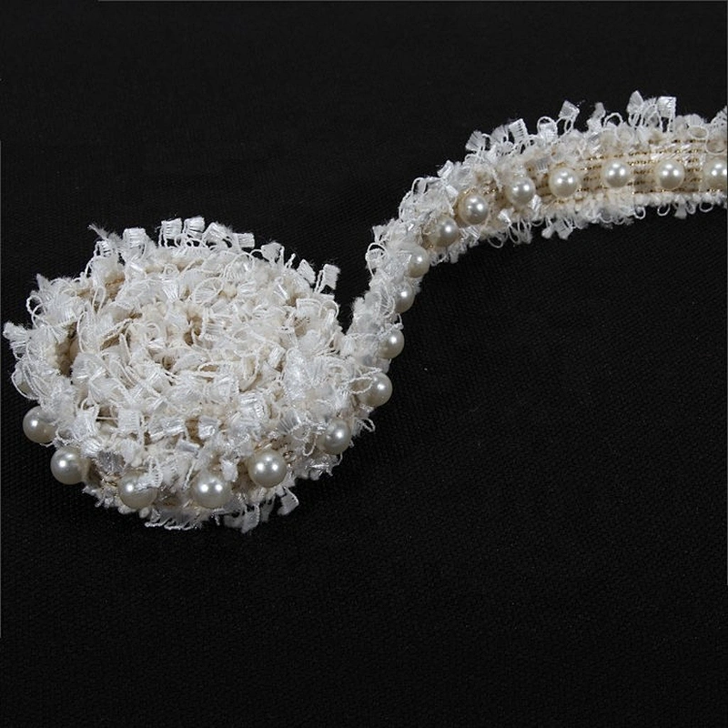 Fashion white webbing beaded pearl lace trim