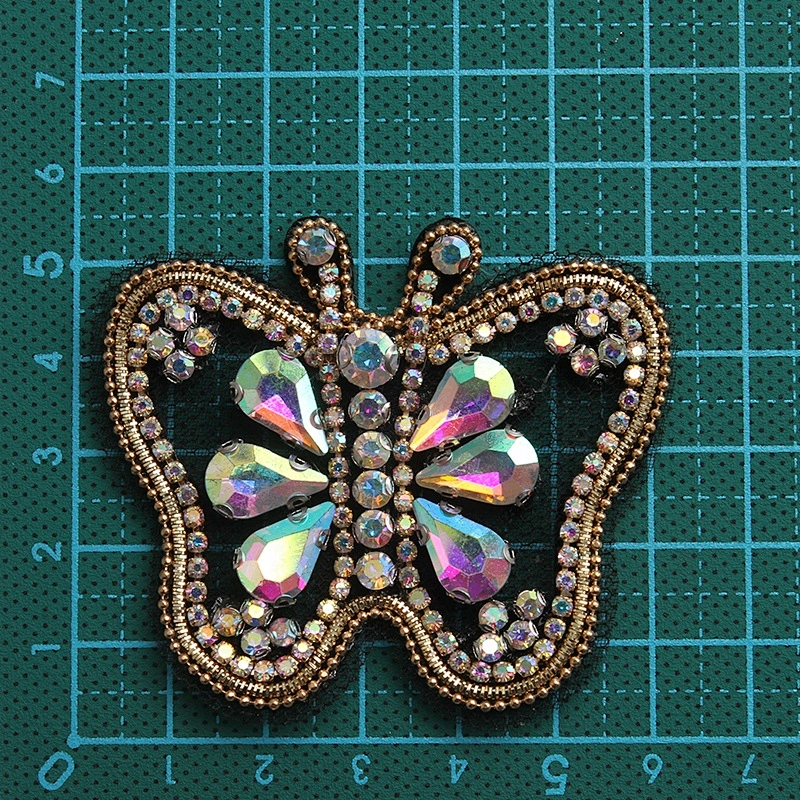 Multi Colour Diamante Rhinestones Butterfly Applique Patches